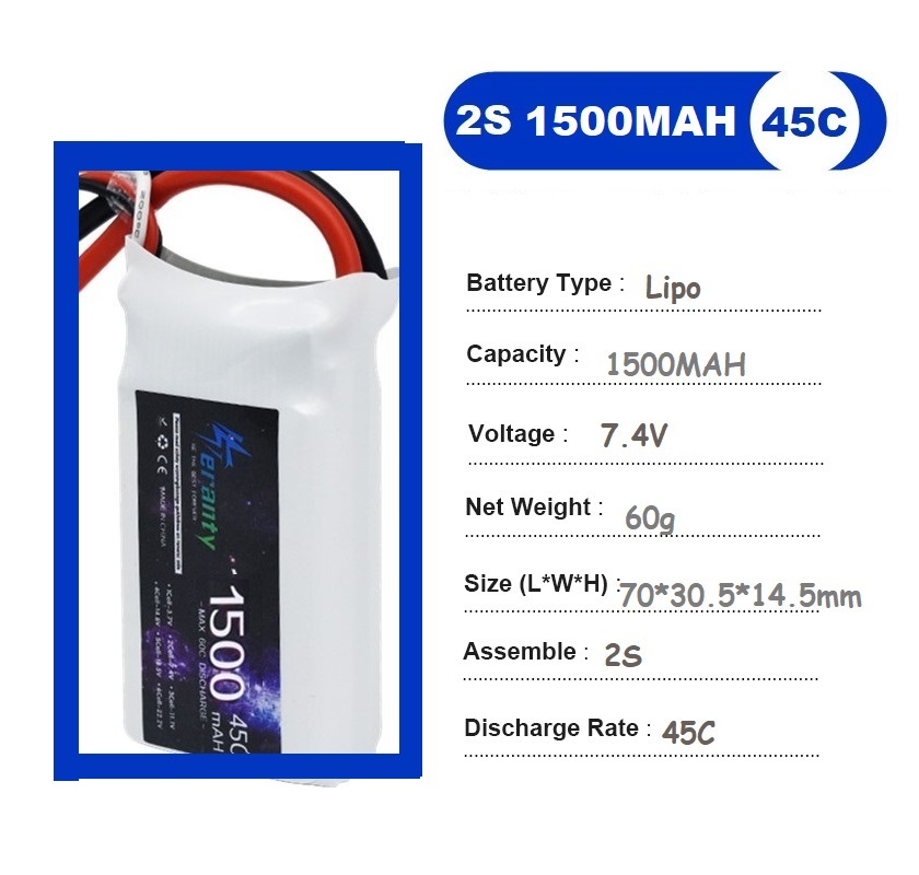 2PCS 7.4V Lipo 2S Battery 1500 - Drone Racing Battery recensie en prijs