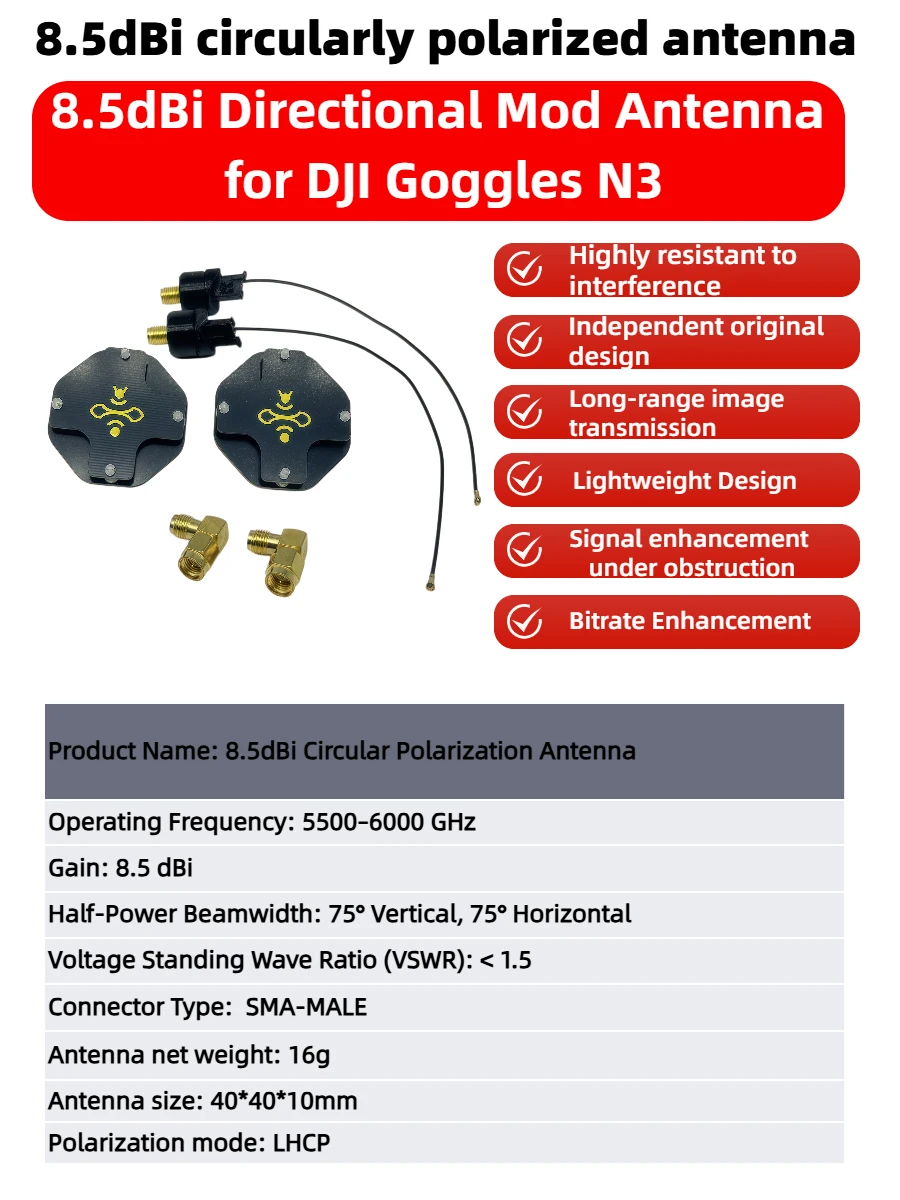 8.5dBi LHCP FPV Patch Antenna  - Drone Racing Goggles recensie en prijs