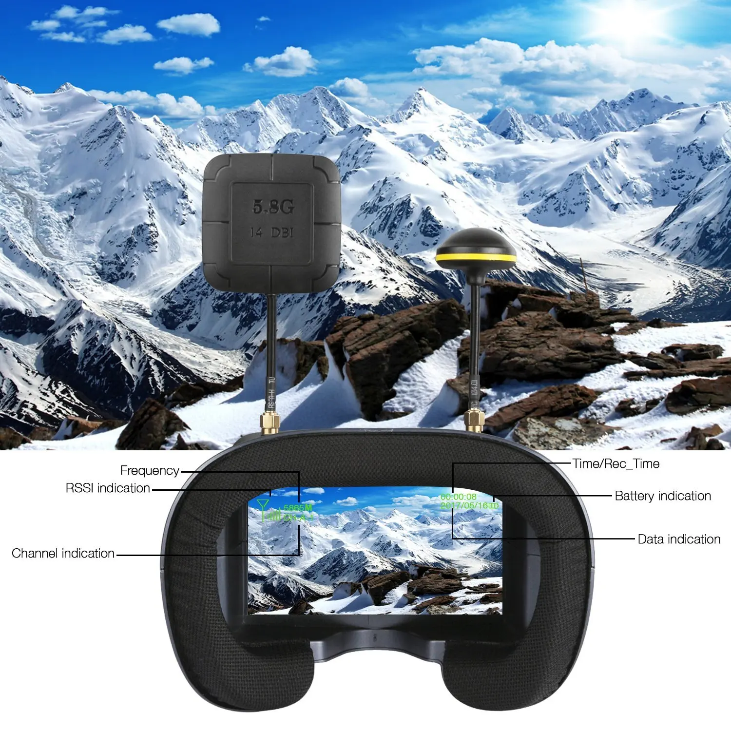 FPV Goggles 008D 5.8G 40CH 4.3 - Drone Racing Goggles recensie en prijs